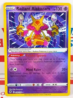 Radiant Alakazam SHINY HOLO RARE card 059/195 SWSH Silver Tempest 2022 Pokemon - Image 1