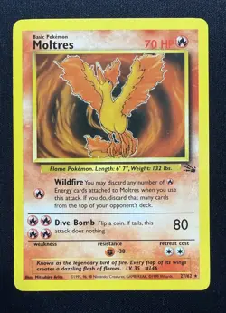 Moltres - 27/62 - Pokemon Fossil Unlimited Rare Card WOTC ( NEAR MINT +) - Image 1