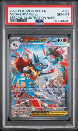 2025 Pokemon MEG EN Mega Lucario EX Special Illustration Rare #179 PSA 10 GEM MT - Image 1