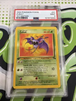 PSA 9 MINT 1999 Pokemon TCG Game 1st Edition Fossil Zubat 57 WOTC - Image 1
