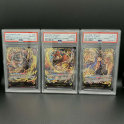 One Piece TCG 2024 Collection Leaders in SEQUENTIAL PSA 10s. Sabo, Ace, Luffy. - Image 1