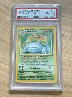 Pokemon TCG Venusaur Base Set Holo Unlimited Rare Card 15/102 1999 PSA 8 WOTC - Image 1