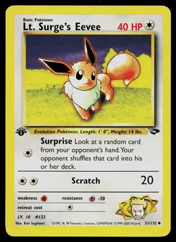 Pokemon Card - Lt. Surge's Eevee Gym Challenge 51/132 Uncommon 1st Edition - Image 1