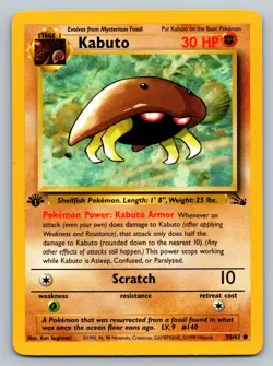 Pokemon Cards: Fossil 1st Edition Common: Kabuto 50/62 MP - Image 1