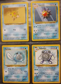 4 Card Lot:💧 Vintage Water Base Set Staryu Starmie Poliwag Poliwhirl 1999 •LP - Image 1