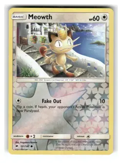 Meowth 101/147 Common Burning Shadows Pokemon Reverse Holo Lightly Played - Image 1