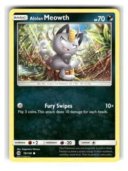 Alolan Meowth 78/149 Common SM Base Set Pokemon Lightly Played - Image 1
