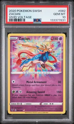 2020 POKEMON SWORD & SHIELD VIVID VOLTAGE #082 ZACIAN PSA 10 - Image 1
