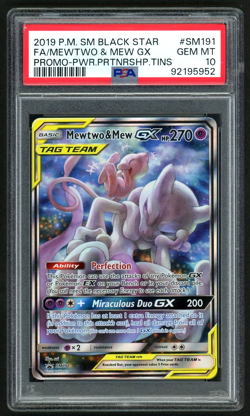 POKEMON MEWTWO & MEW 2019 SM BSP PWR.PRTNRSHP.TINS #SM191 FA PSA 10 - Image 1