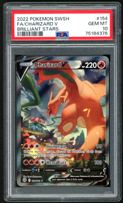 POKEMON CHARIZARD V 2022 SWORD & SHIELD BRILLIANT STARS #154 FA PSA 10 - Image 1