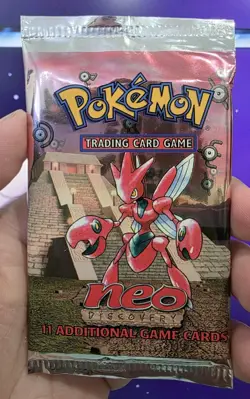 Pokemon Neo Discovery Booster Pack Factory Sealed Scizor Art work (Light Damage) - Image 4