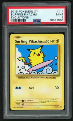 POKEMON SURFING PIKACHU 2016 XY EVOLUTIONS #111 PSA 9 - Image 1