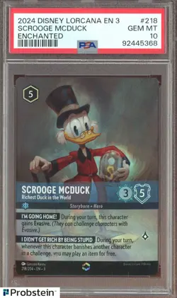 2024 Disney Lorcana TCG EN 3 Enchanted #218 Scrooge Mcduck PSA 10 GEM MT - Image 1