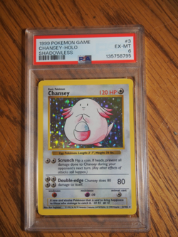 Pokemon 1999 Shadowless Base Chansey rare foil card, PSA 6 - Image 1