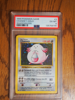 Pokemon 1999 Shadowless Base Chansey rare foil card, PSA 6 - Image 2