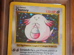 Pokemon 1999 Shadowless Base Chansey rare foil card, PSA 6 - Image 3