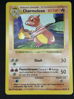 Pokemon Charmeleon Base Set Shadowless 24/102 Uncommon 80 HP Stage 1 Regular - Image 1