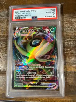 Pokemon 2021 SWSH Chilling Reign Full Art CELEBI Vmax #008 PSA 10 Gem Mint RARE - Image 1