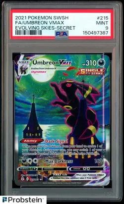 2021 Pokemon SWSH Evolving Skies Secret #215 FA Umbreon VMAX PSA 9 MINT - Image 1