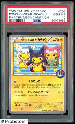 2015 Pokemon Japanese XY Promo Mega Campaign #203 Poncho Wear Pikachu PSA 10 - Image 1