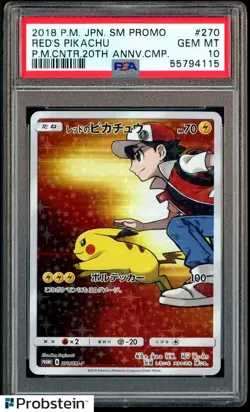 2018 Pokemon Japanese Promo Pokemon Center 20th Anniversary Red's Pikachu PSA 10 - Image 1