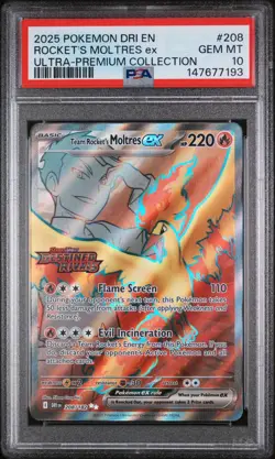 2025 Pokemon Destined Rivals #208 Team Rocket’s Moltres Ex UPC STAMPED PSA 10 - Image 1