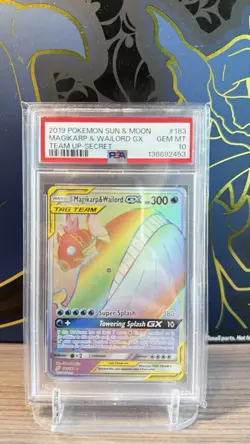Pokemon 2019 Team Up Magikarp & Wailord GX Secret Holo #183 PSA 10 - Image 1