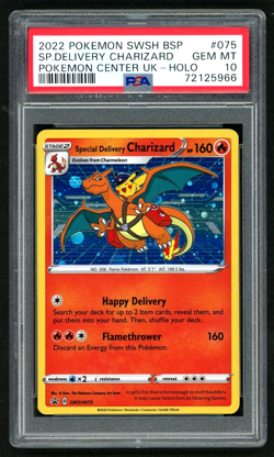 POKEMON SP.DELIVERY CHARIZARD 2022 SWSH BSP POKEMON CENTER UK #075 HOLO PSA 10 - Image 1