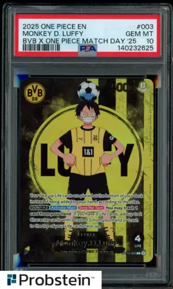 2025 ONE PIECE PROMOS BVB X ONE PIECE MATCH DAY 2025 #003 MONKEY D. LUFFY PSA 10 - Image 1