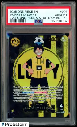 2025 ONE PIECE PROMOS BVB X ONE PIECE MATCH DAY 2025 #003 MONKEY D. LUFFY PSA 10 - Image 1