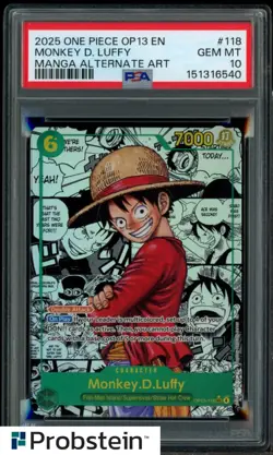 2025 One Piece OP13 EN Manga Alternate Art #118 Monkey D. Luffy PSA 10 GEM MINT - Image 1