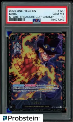 2025 One Piece EN Store Treasure Cup Champ #120 Sabo PSA 10 GEM MINT - Image 1