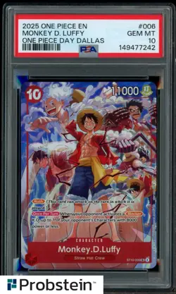2025 One Piece EN One Piece Day Dallas #006 Monkey D Luffy PSA 10 GEM MINT - Image 1