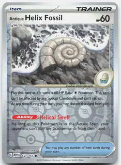 Antique Helix Fossil 153/165 Common 151 Pokemon Reverse Holo Near Mint - Image 1