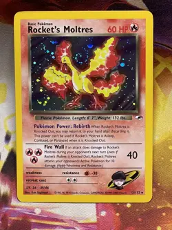 Pokemon TCG Rockets Moltres Holo Rare 12/132 Gym Heroes Unlimited VLP **SWIRL** - Image 1