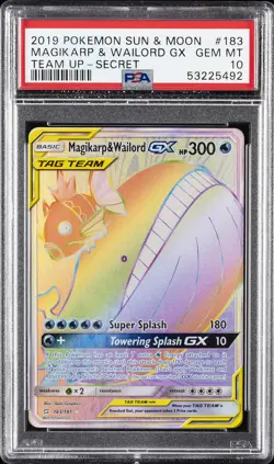 2019 POKEMON SUN & MOON TEAM UP SECRET FULL ART/MAGIKARP & WAILORD GX PSA 10 - Image 1