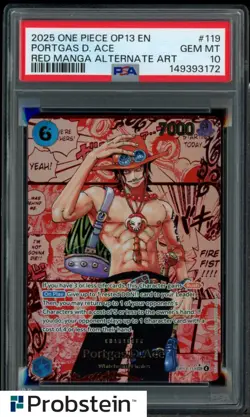 2025 One Piece OP13 EN Red Manga Alternate Art #119 Portgas D. Ace PSA 10 - Image 1