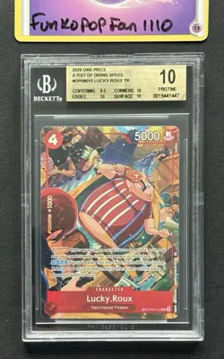 BGS 10 Pristine Lucky.Roux OP09-015 TR A Fist Of Divine Speed One Piece Card - Image 1