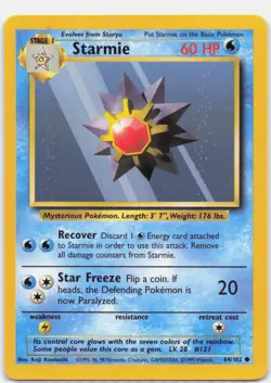 Starmie 64/102 Common Base Set Unlimited Pokemon Near Mint - Image 1