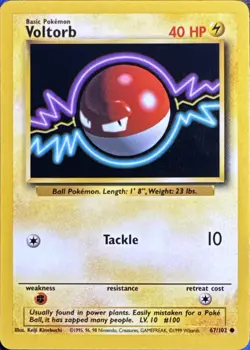 Voltorb 67/102 Common Base Set Unlimited Pokemon Near Mint - Image 1
