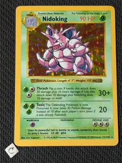 Nidoking 11/102 - Shadowless Base Set Holo Rare Pokemon TCG MP - Image 1