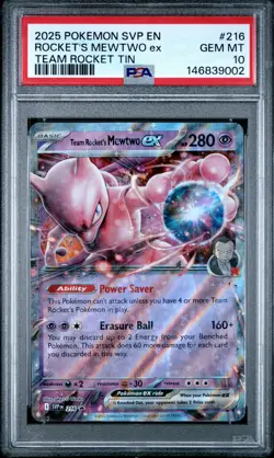 2025 POKEMON SVP EN-SV BLACK STAR PROMO #216 TEAM ROCKET'S MEWTWO EX PSA 10 - Image 1