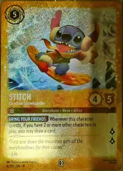 Disney Lorcana Winterspell EN11-StitchCarefree Snowboarder 42/P3 Cold Foil - Image 1