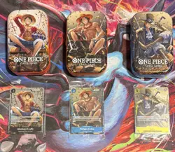 OPTCG OP-13 Luffy/Ace/Sabo promo Cards(sealed)+Tins Lot - Image 1