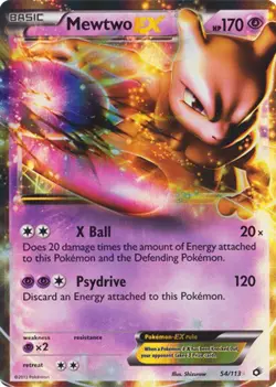 NM-Mint Mewtwo-EX - 54/113 - Rare Holo EX Pokemon Legendary Treasures - Image 1