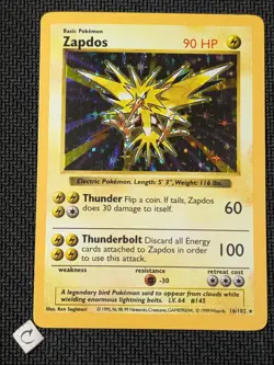 Zapdos 16/102 - Shadowless Base Set Holo Rare Pokemon TCG MP - Image 1