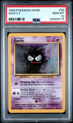 1999 POKEMON BASE SET UNLIMITED #50 GASTLY PSA 10 - Image 1