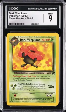 2000 POKEMON TEAM ROCKET #30/82 DARK VILEPLUME CGC 9 - Image 1