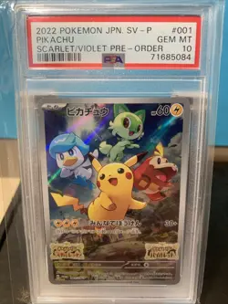 2022 POKEMON JPN SV-P PIKACHU #001 SCARLET/VIOLET PRE-ORDER HOLO PSA 10 GEM MT - Image 1