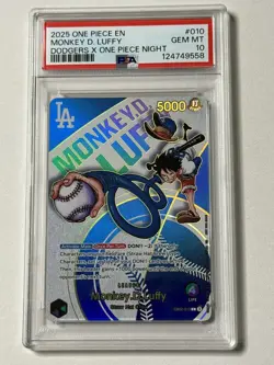 Monkey D. Luffy 2025 Dodgers X One Piece Night Promo English EB02-010 L PSA 10 - Image 1
